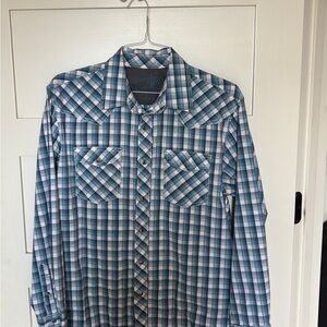 Men’s Wrangler 20X Teal and White Plaid Shirt
